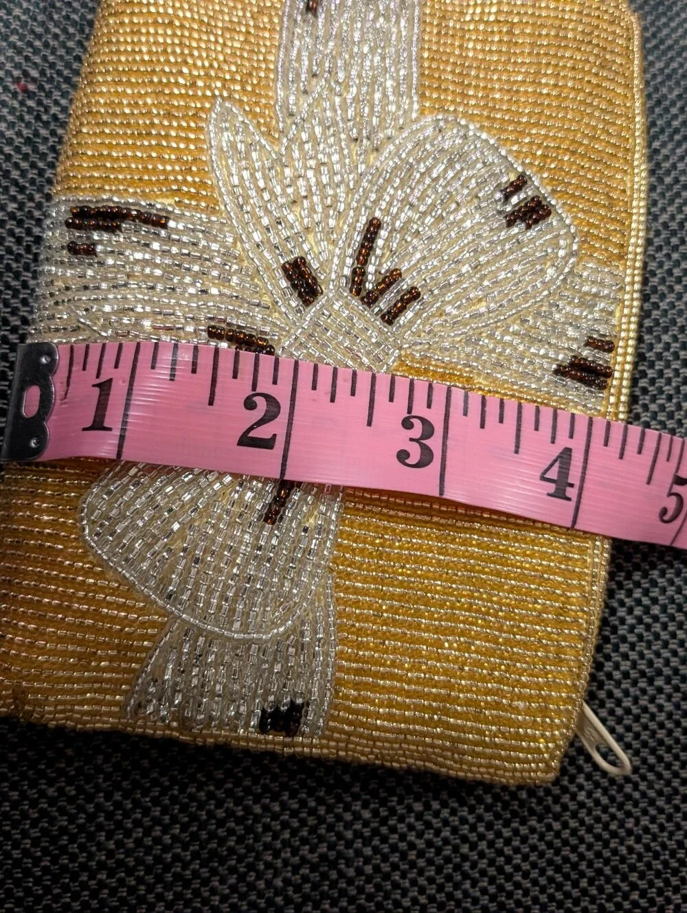 Vintage Neiman Marcus Hand Beaded Yellow Clutch Purse White Bow Evening Bag 6in